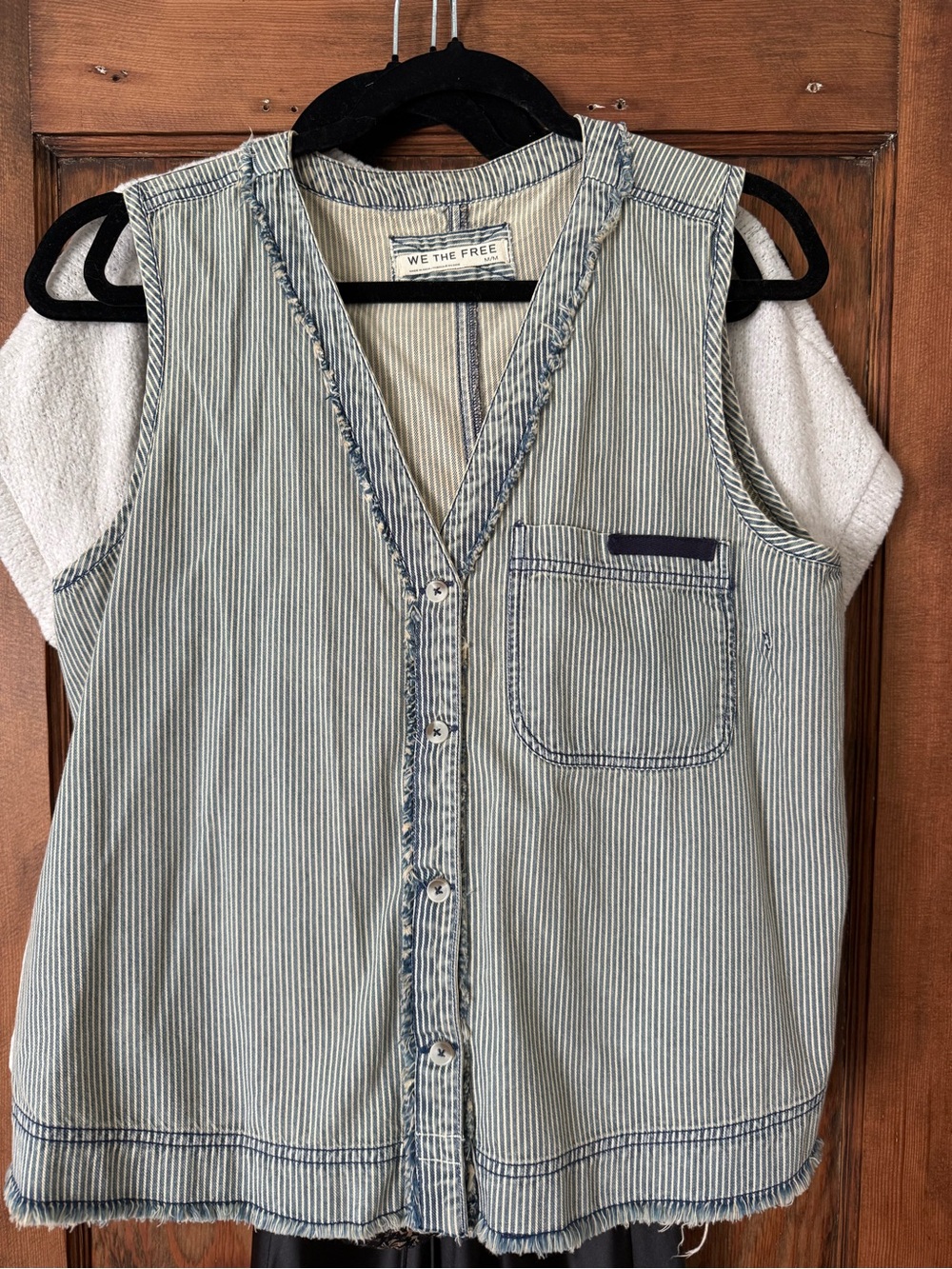 We the Free Free People South Side Shirt Indigo Stripes Size Medium - Picture 3 of 4